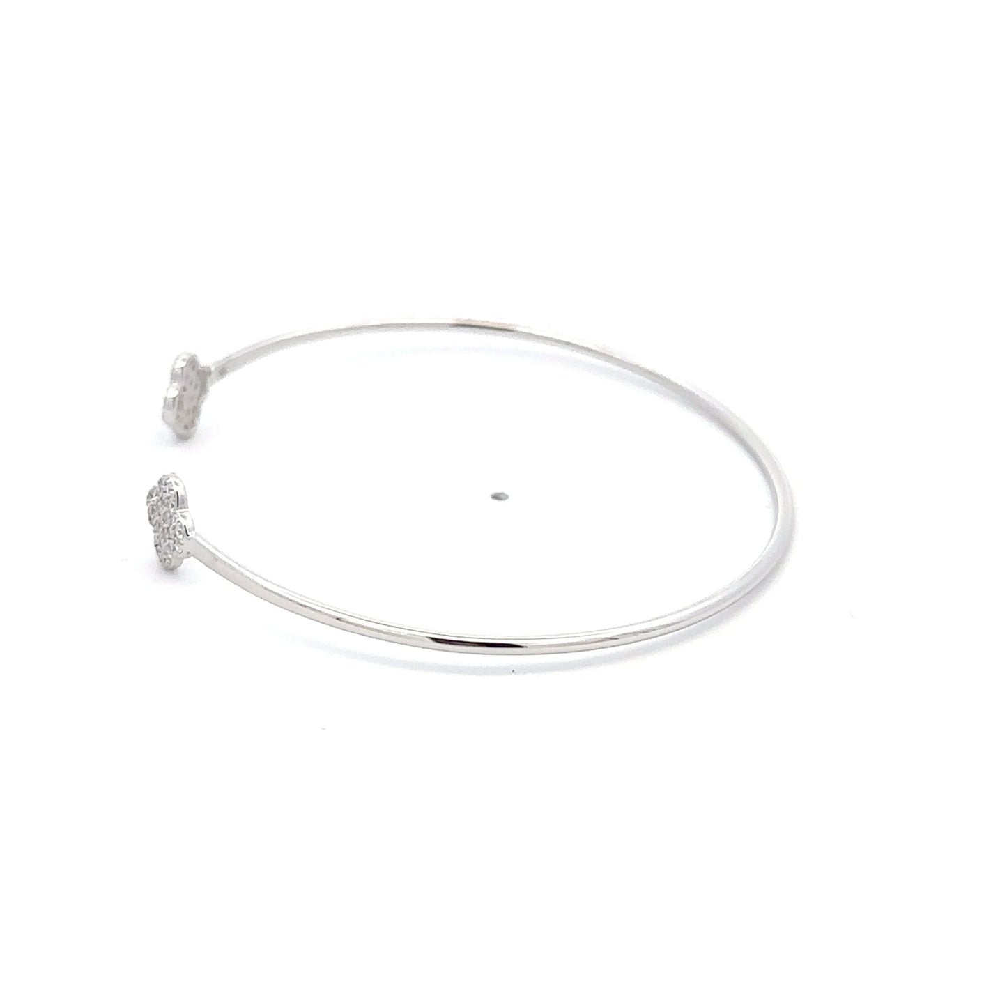 925 Sterling Silver Rhodium Plated Bangle Size 6.5 inches Clover - Rafant