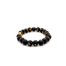 Load image into Gallery viewer, 18K Gold Money Bag Black Agate Gemstones 7.5-8mm Lucky Charm Elastic Bracelet - Rafant
