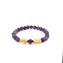 Load image into Gallery viewer, 18K Gold Dragon Pixiu Double Piyao Lucky Charm Bracelet Gemstones Lilac Jade 6mm - Rafant
