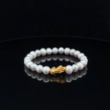 Load image into Gallery viewer, 18K Gold Pixiu Piyao Bracelet Natural Gemstones Freshwater Pearl Light Grey - Rafant
