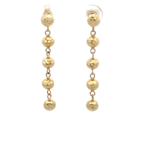 18K Gold Earrings Dangle Drop Beads Balls 2.03 grams - Rafant