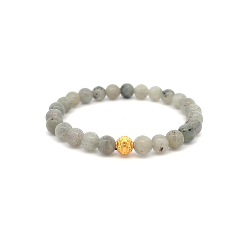 18K Gold Money Ball Lucky Bracelet Gemstones Labradorite 6mm - Rafant