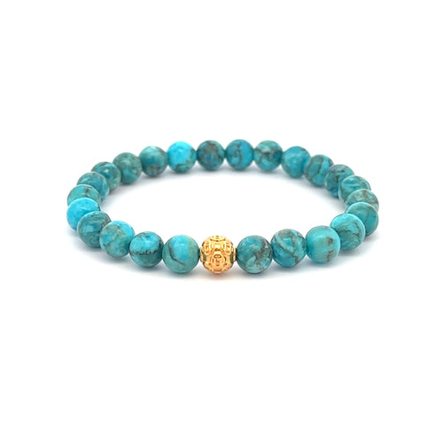 18K Gold Money Ball Lucky Bracelet Gemstones Turquoise 6mm - Rafant