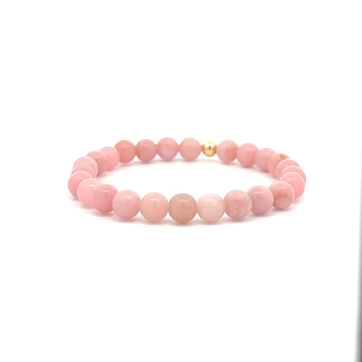Natural Opal Pink Gemstones 6mm Stretchable Bracelet 18k Gold Bead Charm - Rafant