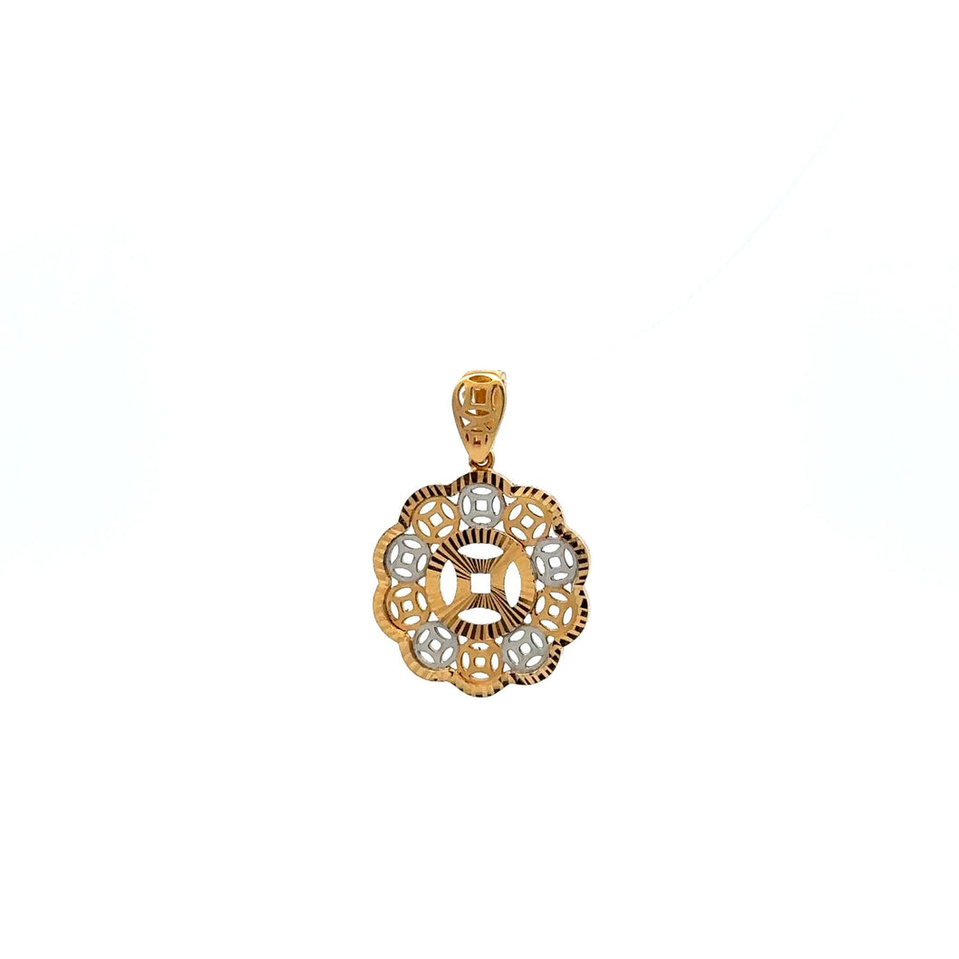 18K Gold Pendant  Good Fortune Coin White Yellow Gold 2.14 grams - Rafant