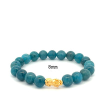 Load image into Gallery viewer, Real 18K Gold Piyao Pixiu Lucky Charm Bracelet Natural Apatite Gemstones 6mm-8mm - Rafant
