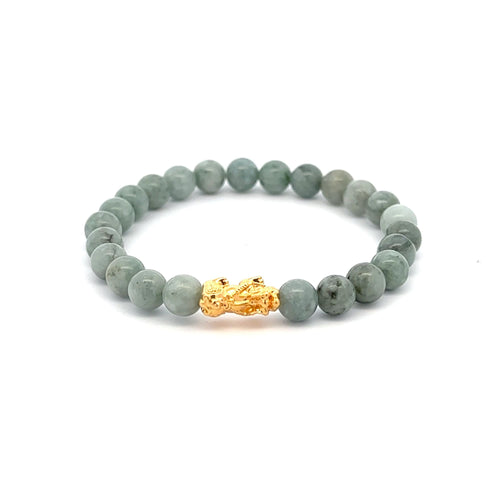 18K Gold Piyao Pixiu Dragon Lucky Charm Bracelet Gemstones Natural Burmese Jade 6mm - Rafant
