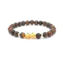 Load image into Gallery viewer, 18K Gold Dragon Pixiu Piyao Lucky Charm Beads Bracelet Gemstones Tiger&#39;s Eye 6mm - Rafant
