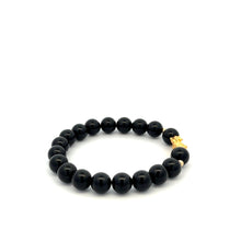 Load image into Gallery viewer, 18K Gold Dragon Pixiu Piyao Lucky Charm Bead Bracelet Gemstone Black Onyx 8mm - Rafant
