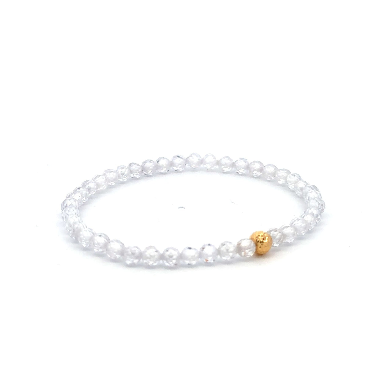 18K Gold Bead Stretchable Bracelet Clear Faceted Zircon Gemstones - Rafant