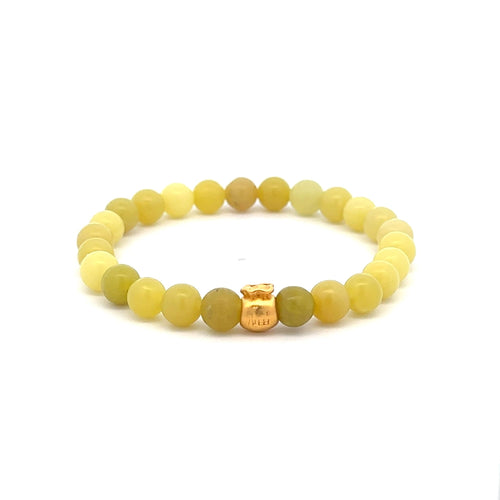 24K Gold Money Bag Lucky Charm Stretchable Bracelet Natural Lemon Jade 6mm - Rafant