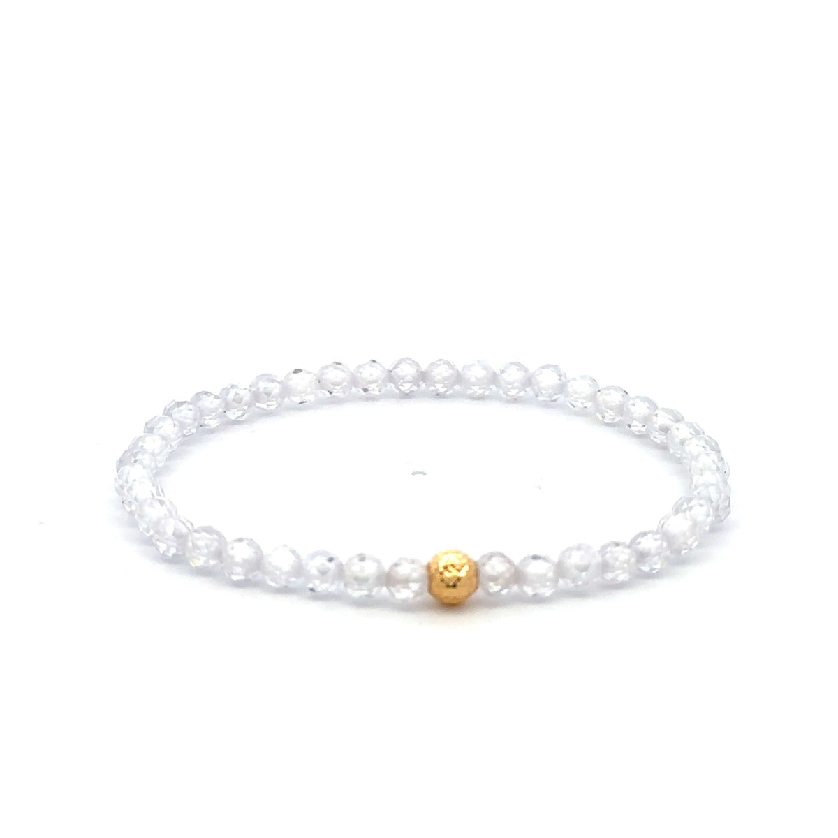 18K Gold Bead Stretchable Bracelet Clear Faceted Zircon Gemstones - Rafant