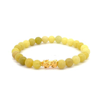 Load image into Gallery viewer, 18K Gold Piyao Pixiu Dragon Lucky Charm Bracelet Gemstones Lemon Jade 6mm - Rafant
