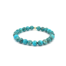 Load image into Gallery viewer, Natural Turquoise 6mm Stretchable Bracelet 18k Gold Bead Charm - Rafant
