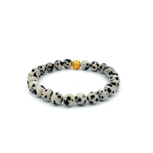 Load image into Gallery viewer, 18K Gold Money Ball Lucky Bracelet Gemstones Dalmatian Jasper 6mm - Rafant
