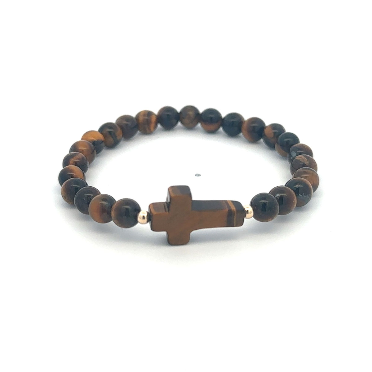 6mm Gemstone Cross Stretch Bracelet with 14K Gold Accents