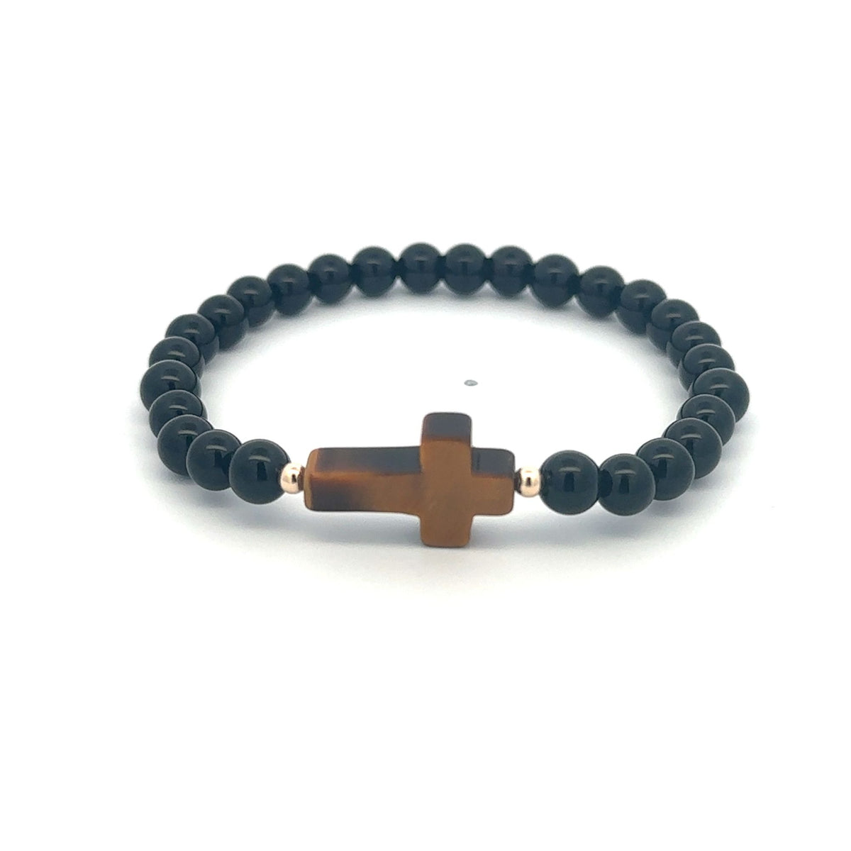 6mm Gemstone Cross Stretch Bracelet with 14K Gold Accents