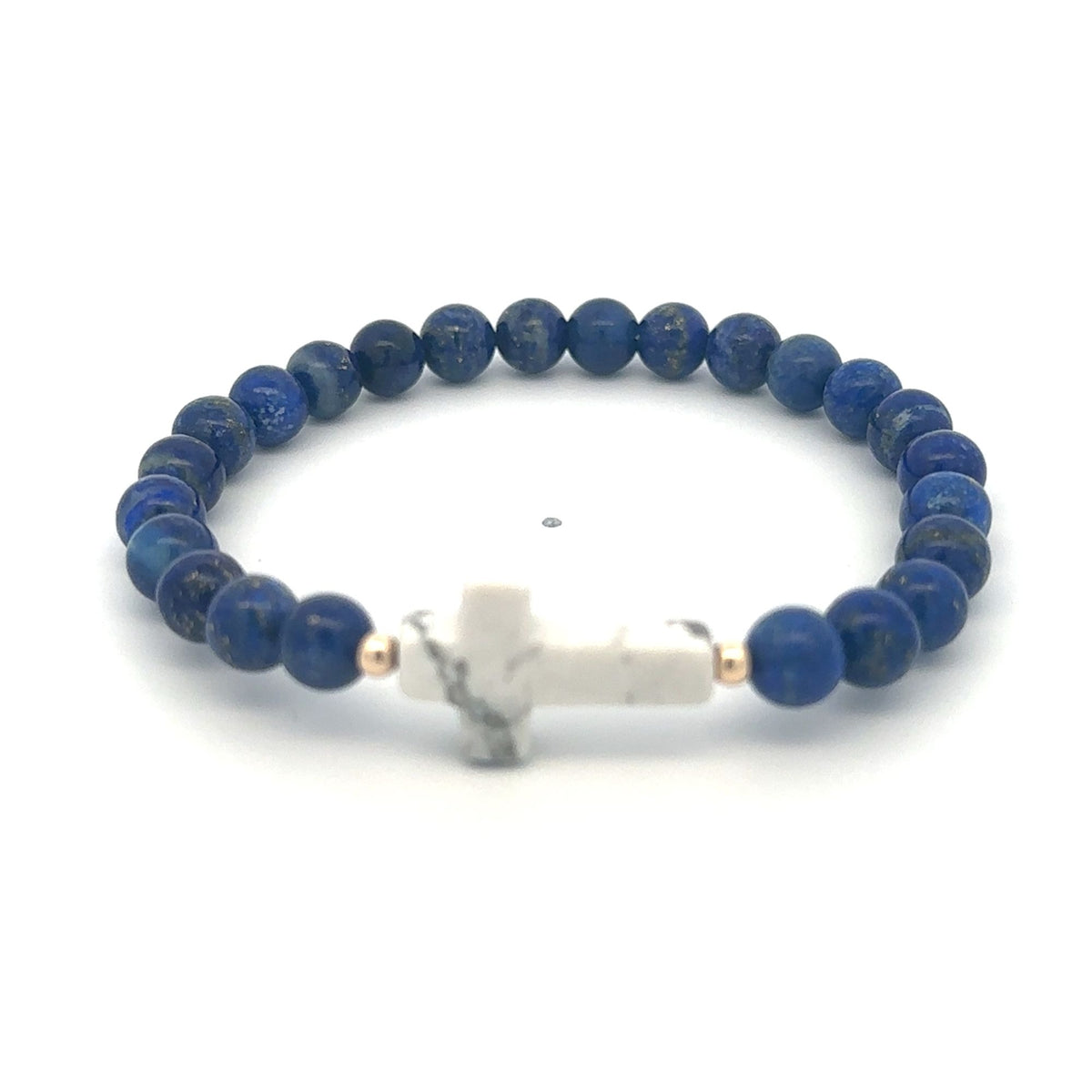 6mm Gemstone Cross Stretch Bracelet with 14K Gold Accents