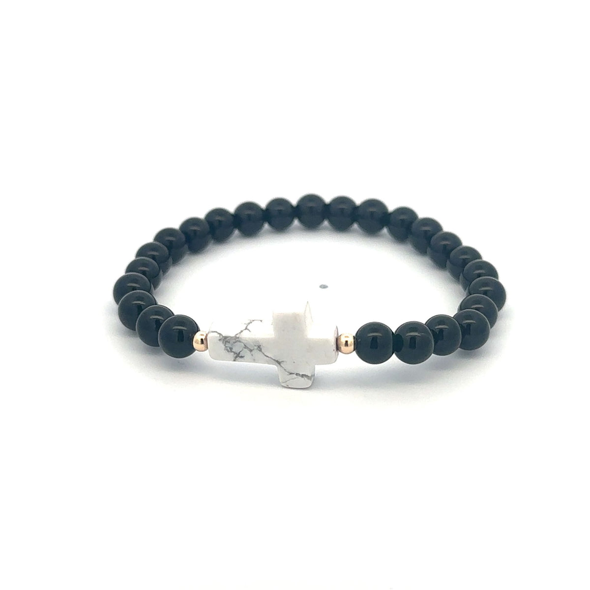 6mm Gemstone Cross Stretch Bracelet with 14K Gold Accents