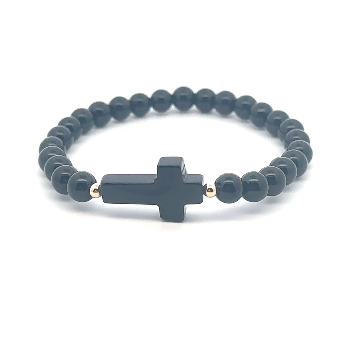 6mm Gemstone Cross Stretch Bracelet with 14K Gold Accents