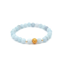 Load image into Gallery viewer, 18K Solid Gold Coin Ball Natural 5-6mm Gemstones Stretch Bracelets
