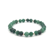 Load image into Gallery viewer, Emerald Micro Faceted  Gemstone Beaded Stretch Bracelet with 14K Gold Accent Beads Handmade Natural Stone Jewelry Size 6.5 inches - Rafant
