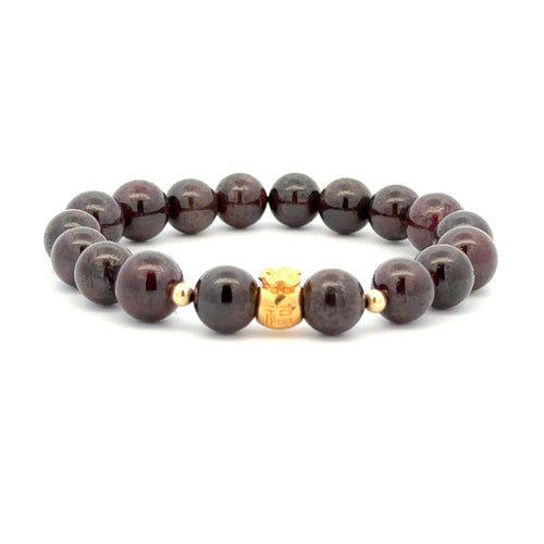 18K Gold Money Bag Lucky Charm Beads Bracelet Gemstones Garnet 8-8.5mm - Rafant
