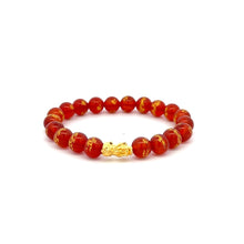 Load image into Gallery viewer, 18K Gold Dragon Pixiu Piyao Lucky Charm Bracelet Gemstones Red Agate Dragon 8mm - Rafant
