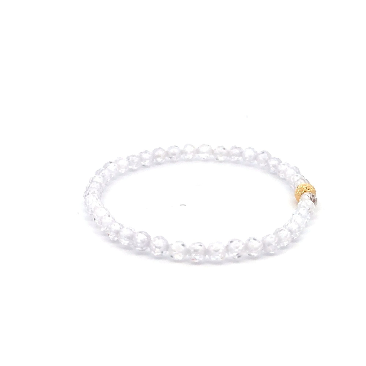 18K Gold Bead Stretchable Bracelet Clear Faceted Zircon Gemstones - Rafant