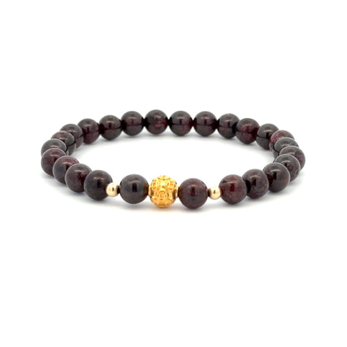 18K Gold Money Ball Lucky Charm Beads Bracelet Gemstones Garnet 6mm - Rafant