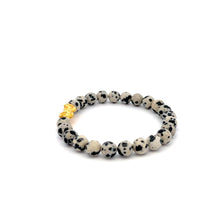 Load image into Gallery viewer, 24K Gold Piyao Pixiu Lucky Charm Bracelet Natural Gemstones Dalmatian Jasper 6mm - Rafant
