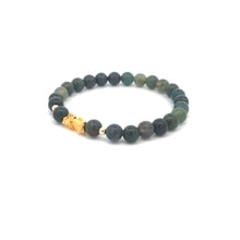 Load image into Gallery viewer, 18K Gold Dragon Pixiu Piyao Lucky Charm Beads Bracelet Gemstones Moss Agate 6mm - Rafant
