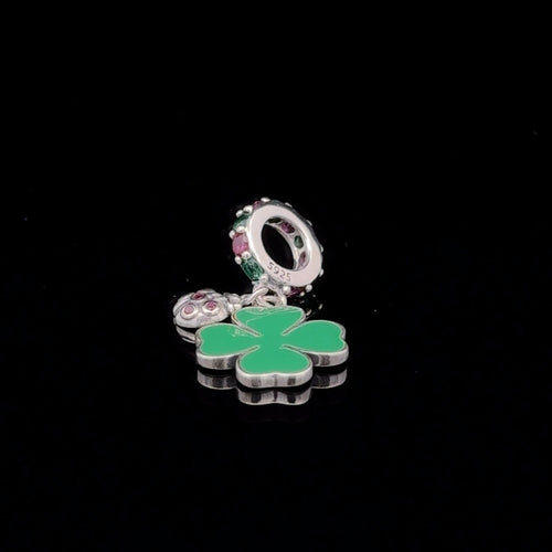 925 Sterling Silver Charm Green Leaf Flower Beetle For Charm Bracelet Necklace - Rafant