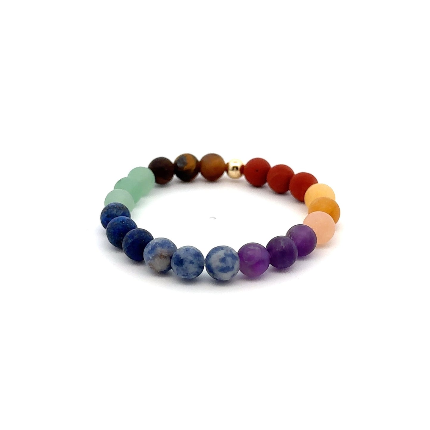 Natural Aquamarine 6mm Stretchable Bracelet 18k Gold Bead Charm - Rafant