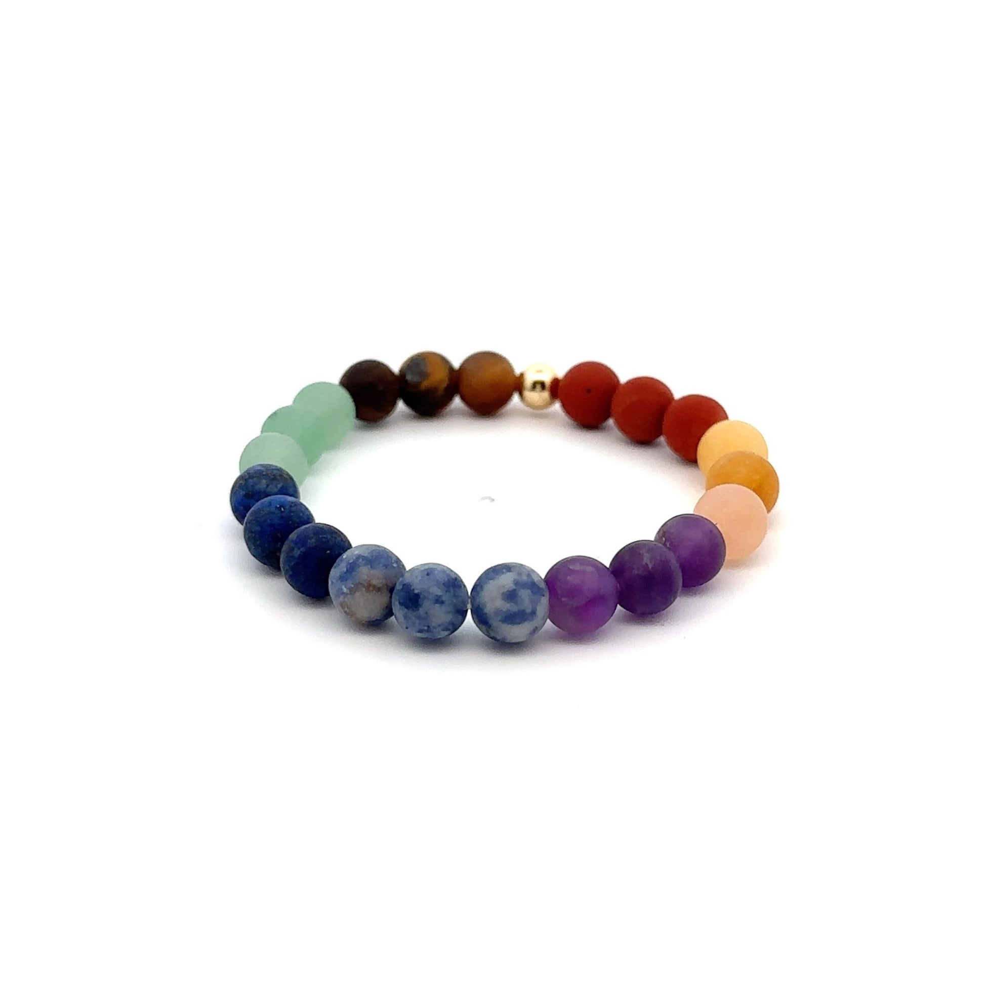 Natural Aquamarine 6mm Stretchable Bracelet 18k Gold Bead Charm - Rafant