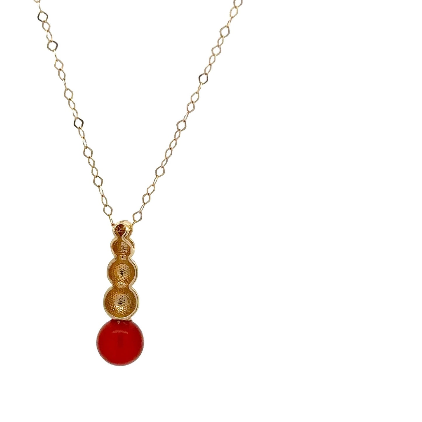 18K Yellow Gold Necklace Chain 17.5 inches Carnelian Ball Pendant 1.66 grams - Rafant
