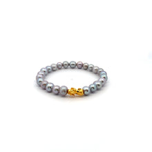 Load image into Gallery viewer, 18K Gold Pixiu Piyao Bracelet Gemstones Freshwater Gray Pearls
