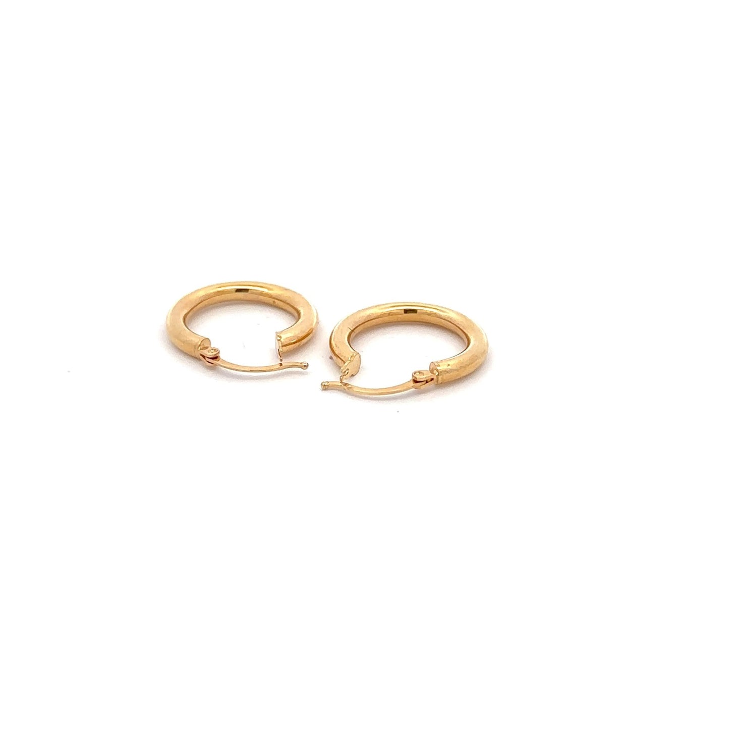 18K Gold Earrings Hoops Round Polished - Rafant
