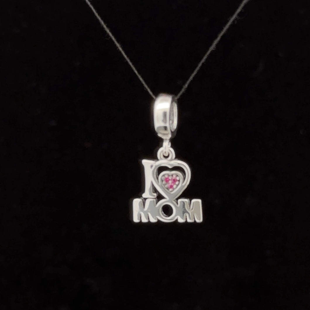 925 Sterling Silver Charm Bead Heart MOM Pink For Charm Bracelet Necklace - Rafant