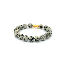 Load image into Gallery viewer, 18K Gold Dragon Pixiu Piyao Lucky Bracelet Beads Gemstone Dalmatian Jasper 8mm - Rafant
