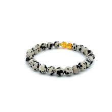 Load image into Gallery viewer, 18K Gold Dragon Pixiu Piyao Lucky Charm Bracelet Gemstones Dalmatian Jasper 6mm - Rafant
