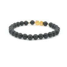 Load image into Gallery viewer, 18K Gold Dragon Pixiu Piyao Lucky Charm Beads Bracelet Gemstones Obsidian 6mm - Rafant

