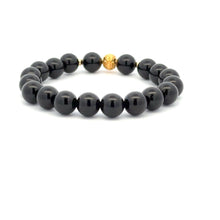 Load image into Gallery viewer, 18K Gold Money Ball Lucky Charm Beads Bracelet Gemstones Onyx 8mm - Rafant

