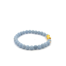 Load image into Gallery viewer, 18K Gold Dragon Pixiu Piyao Lucky Charm Bead Bracelet Gemstones Natural Angelite 6mm - Rafant
