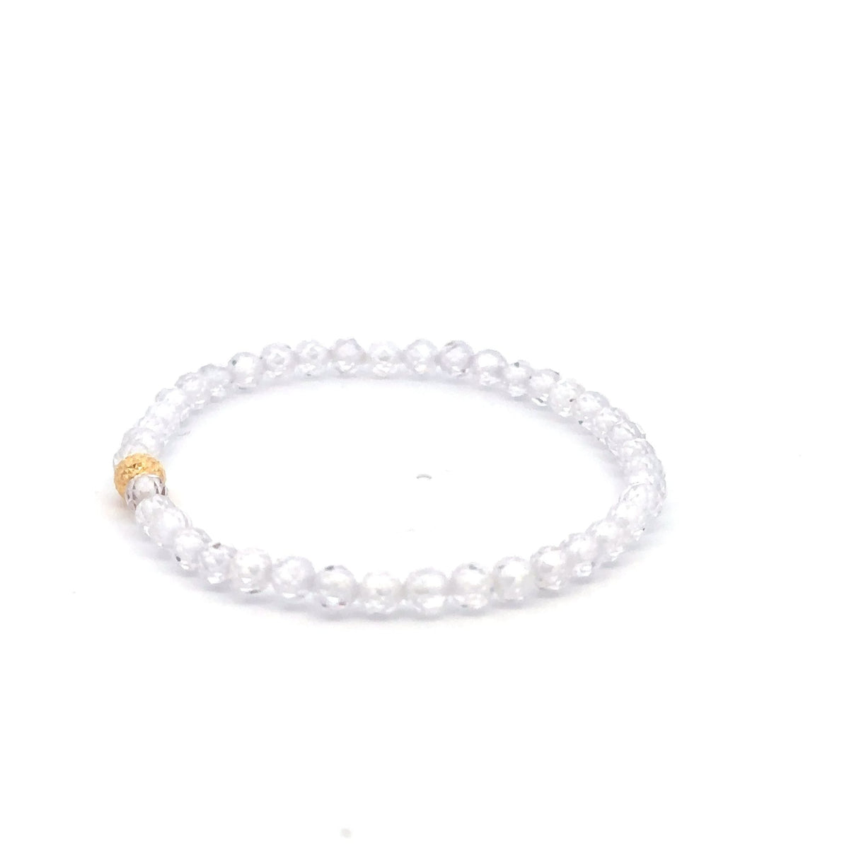18K Gold Bead Stretchable Bracelet Clear Faceted Zircon Gemstones - Rafant