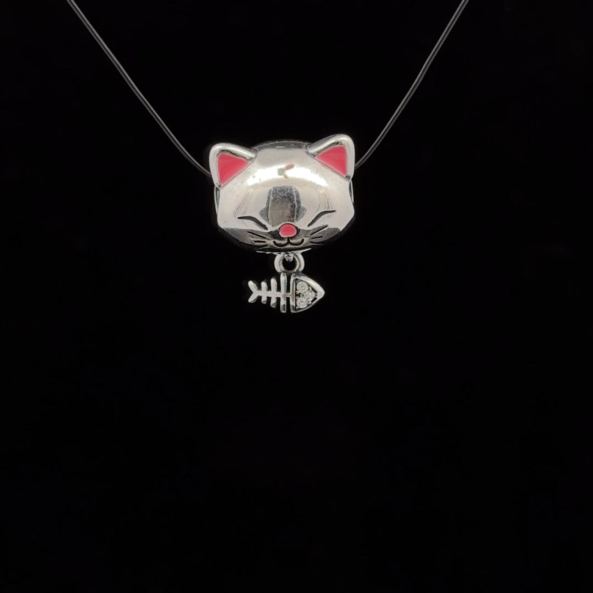 925 Sterling Silver Charm Bead Cat Pet Fishbone For Charm Bracelet Necklace - Rafant