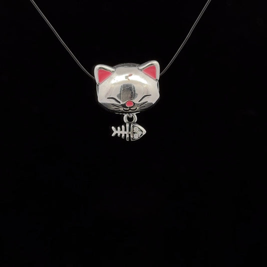 925 Sterling Silver Charm Bead Cat Pet Fishbone For Charm Bracelet Necklace - Rafant