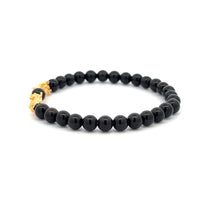 Load image into Gallery viewer, 18K Gold Dragon Pixiu Double Piyao Lucky Charm Bracelet Gemstones Obsidian 6mm
