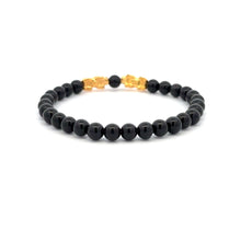 Load image into Gallery viewer, 18K Gold Dragon Pixiu Double Piyao Lucky Charm Bracelet Gemstones Obsidian 6mm
