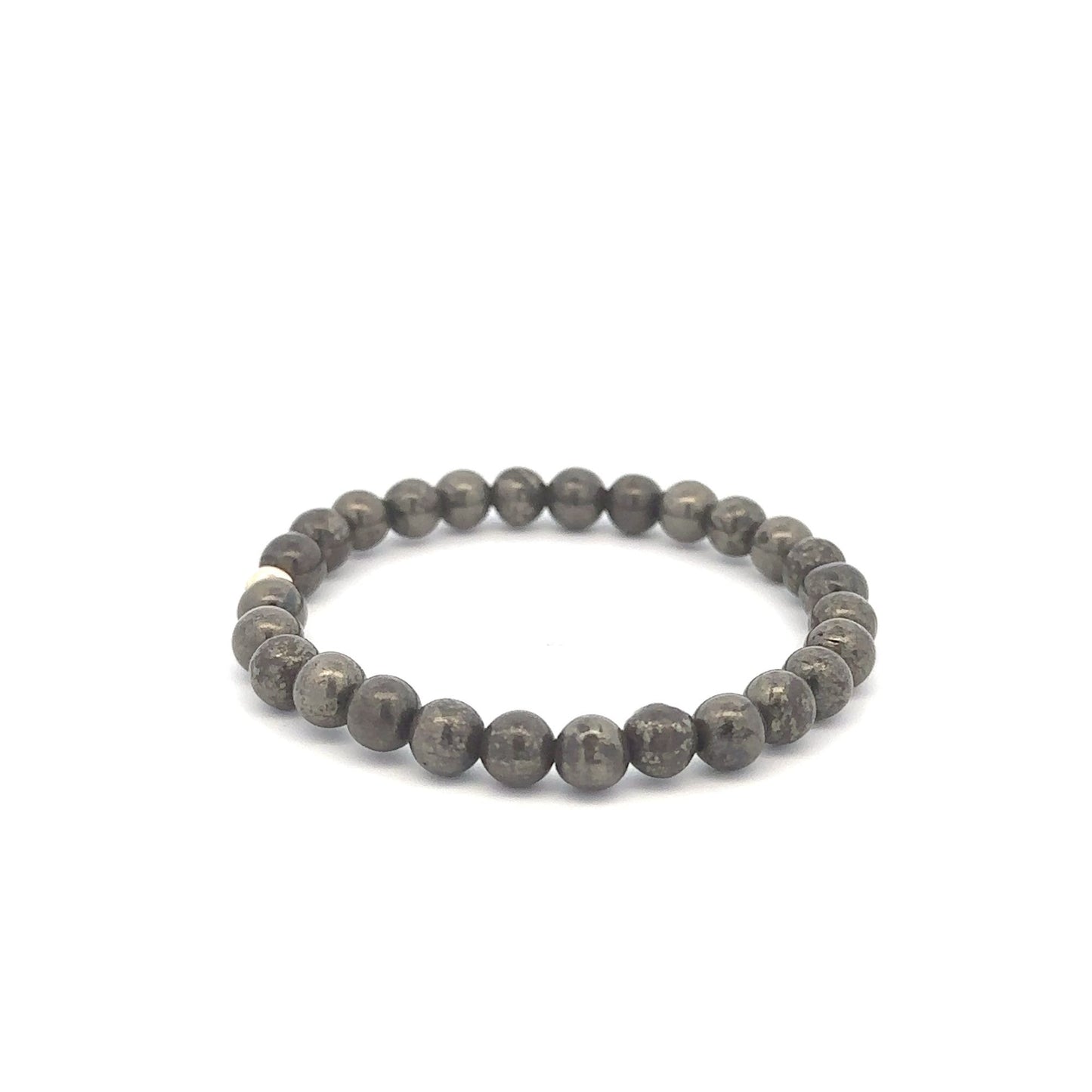 Natural Pyrite 6mm Stretchable Bracelet 18k Gold Bead Charm - Rafant